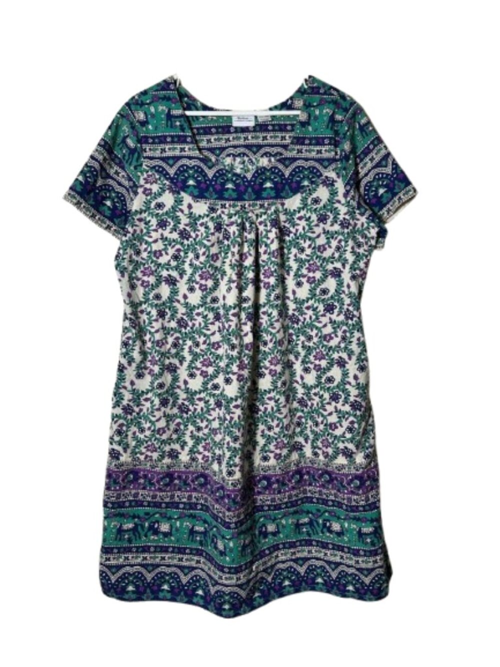 The Vermont Country Store block print floral short sleeve dress XL rustic boho